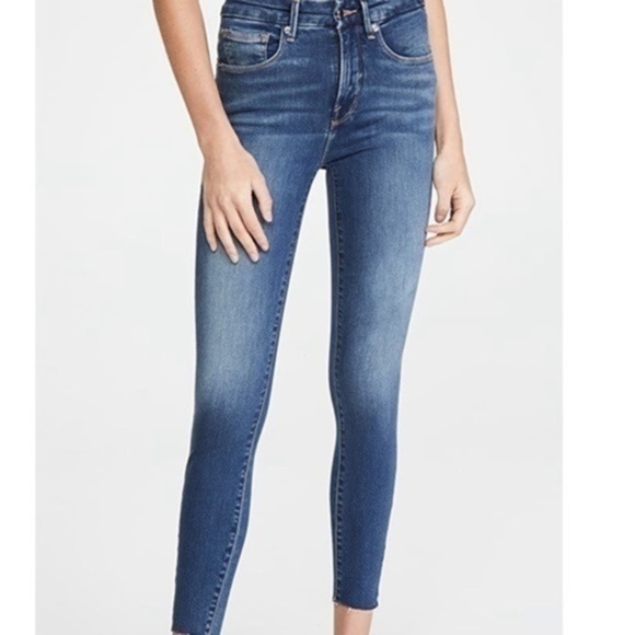 Good American women’s Good Waist Crop Raw Edge blue Jeans NWT Sz 8/29 - Picture 1 of 10